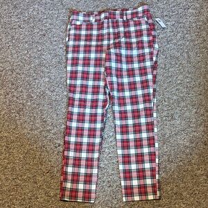 New Old Navy High-Rise Pixie Skinny Red and White Plaid Pants Stretch 6 Holiday